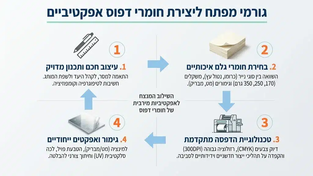 פליירים וברושורים מודפסים על שולחן עבודה