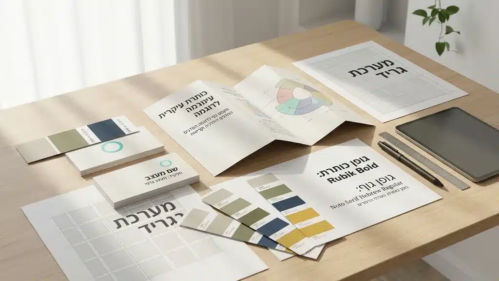 מעצב גרפי בוחן סקיצות של חומרי מיתוג ודפוס