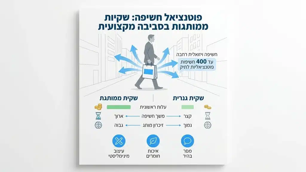 Visualizing a branded bag as a mobile billboard in a professional setting. אדם נושא שקית ממותגת ברחוב עסקי