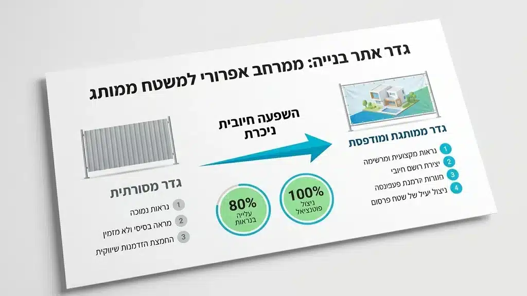 מופיע בפסקה העוסקת בגדר מדברת לאתרי בנייה וכיצד היא הופכת שטח אפרורי לשטח פרסום ממותג. גדר מדברת ממותגת סביב אתר בנייה